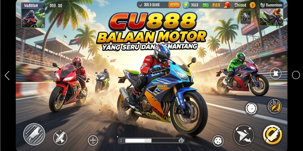 Tampilan interaktif dari gameplay balapan motor yang mendebarkan.