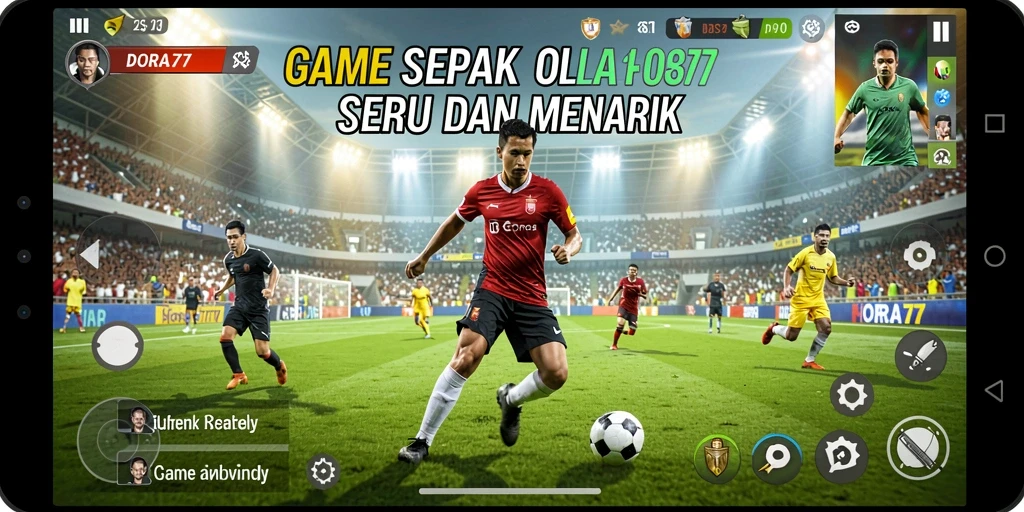 Screenshot gameplay DORA77 yang menunjukkan aksi sepak bola yang seru.