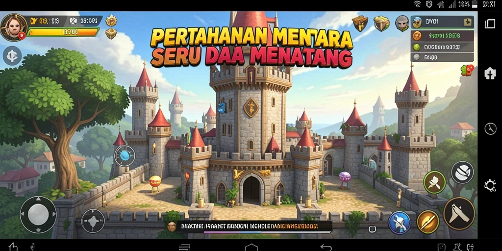 Screenshot gameplay DY01 yang menampilkan pertahanan menara yang strategis.