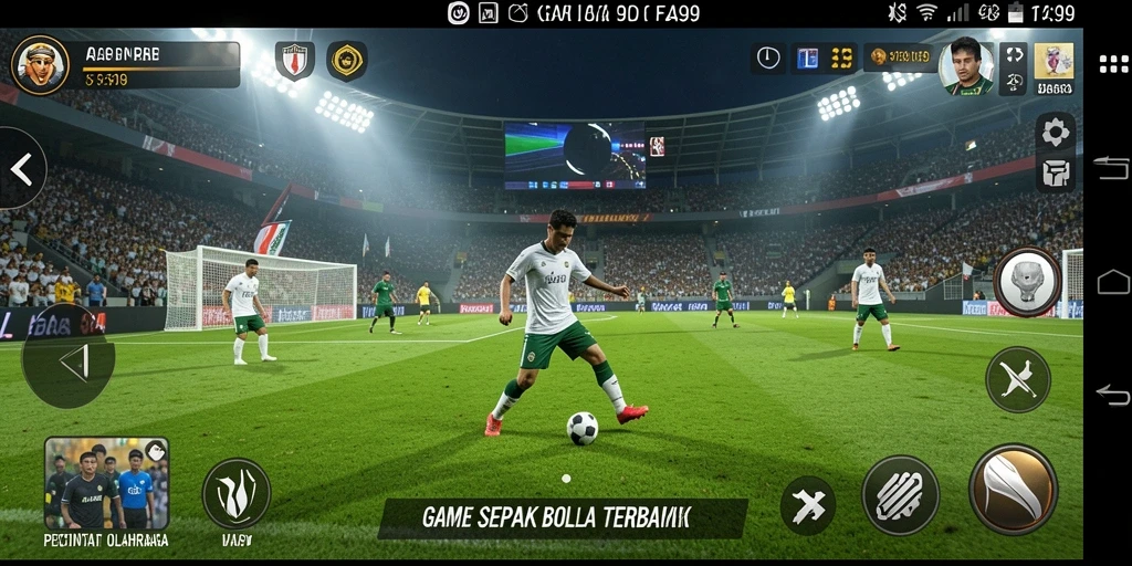 Tangkapan layar FA99 yang menunjukkan aksi mendebarkan dalam pertandingan sepak bola.