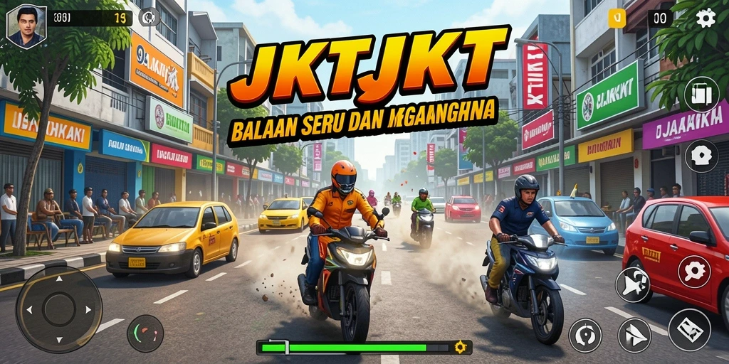 Tampilan menarik gameplay balap dalam JKTJKT di jalanan Jakarta.
