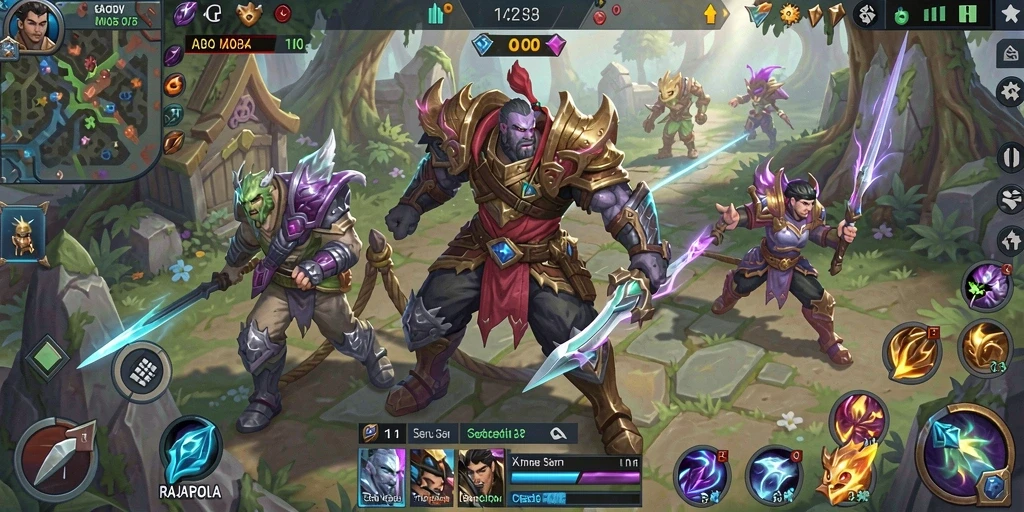 Tampilan seru gameplay RAJAPOLA dalam pertempuran tim.