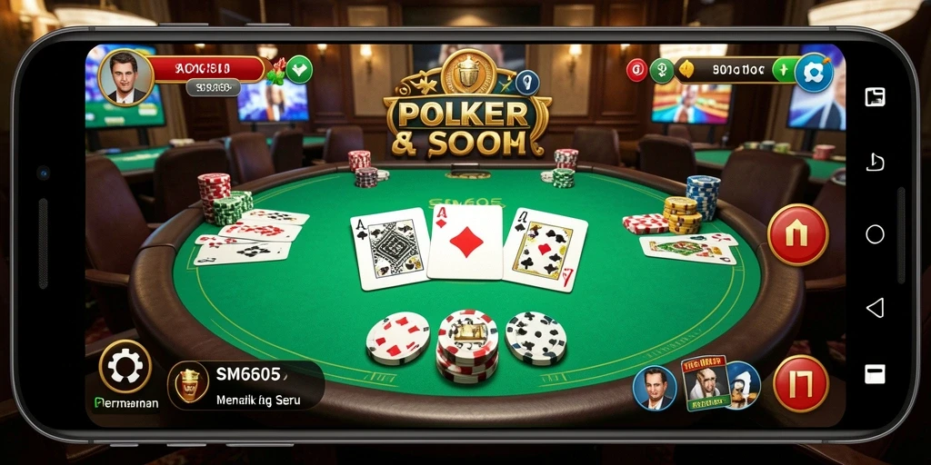 Tangkapan layar utama SM605 menampilkan gameplay Poker yang mendebarkan.