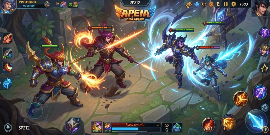 Tampilan screenshot gameplay SP212 yang menunjukkan pertempuran seru di arena.