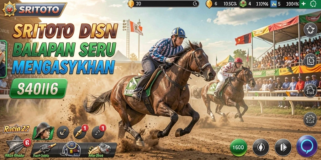 Tampilan gameplay seru dari SRITOTO saat balapan di lintasan yang menantang.