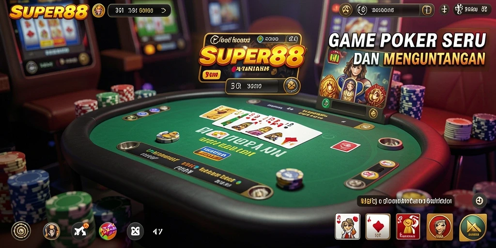 Screenshot gameplay utama SUPER88 yang menampilkan suasana permainan poker.