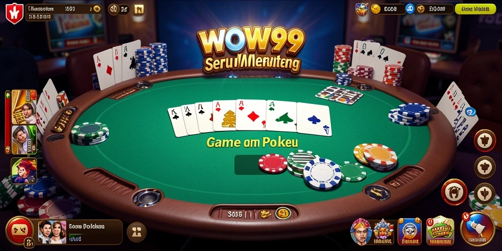 Screenshot menunjukkan gameplay seru di WOW99 yang penuh dengan aksi poker.